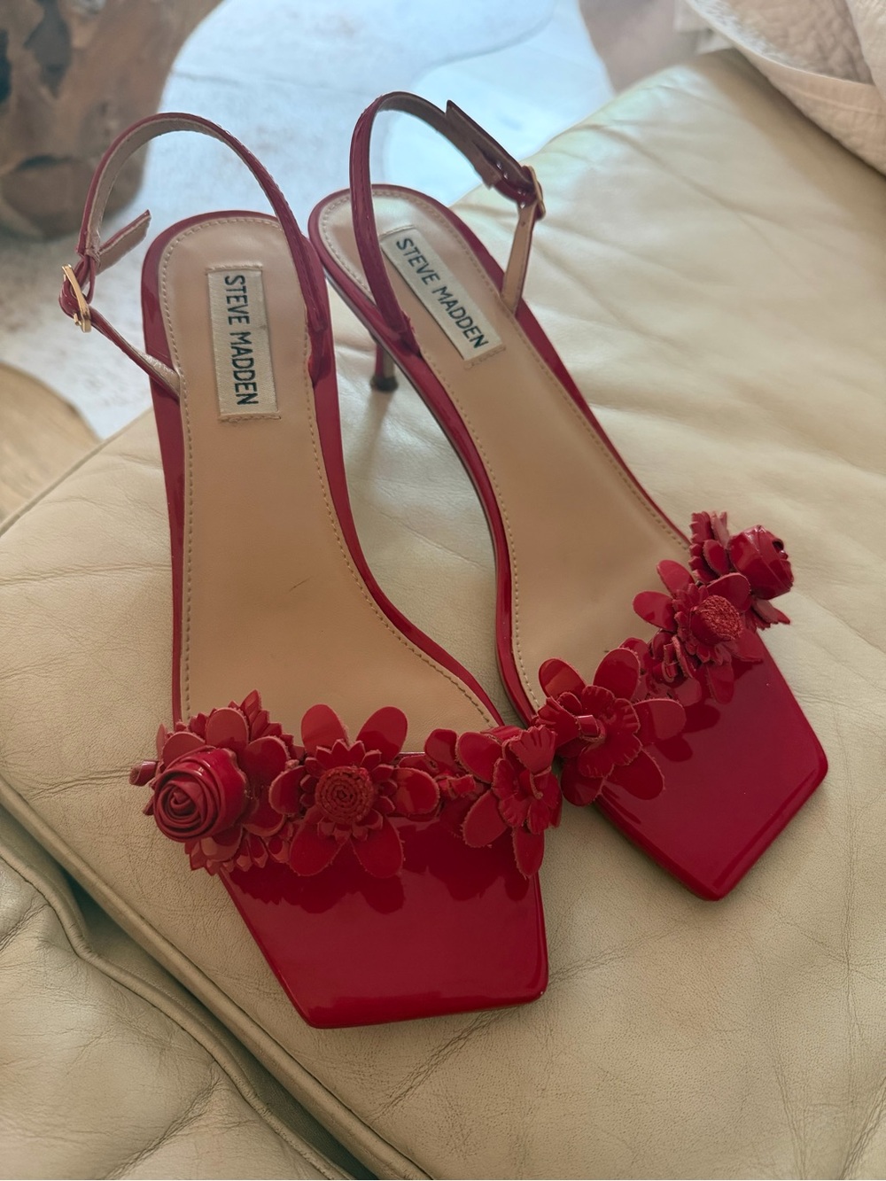 Steve Madden Red Floral Slingback Heels 7.5